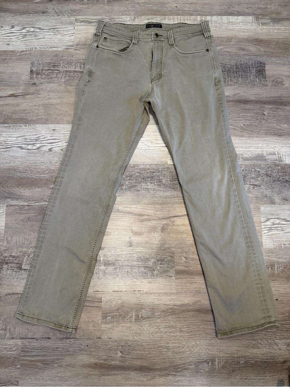 5.11 Tactical Khaki Green Defender-Flex Straight Leg Cotton Blend Jeans 35X36